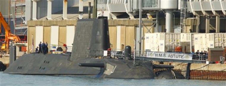 The Royal Navy's newest and most advanced submarine, HMS Astute, is docked in Southampton, England, on Friday shortly after the shooting.